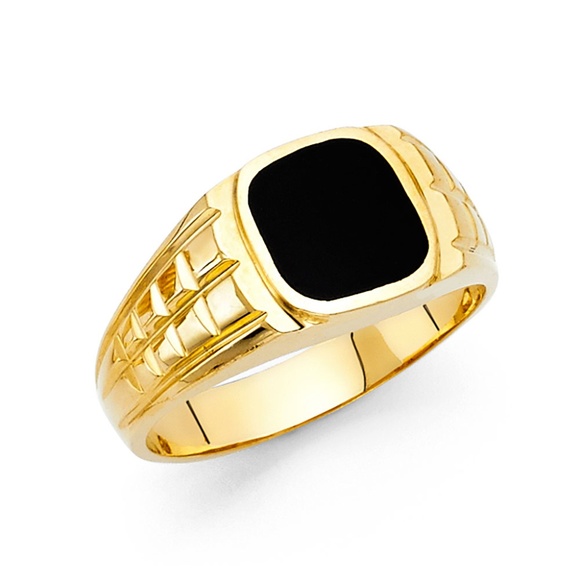 14K Yellow Gold Onyx Men's Ring